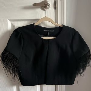 WHBM Black crop jacket with feathers